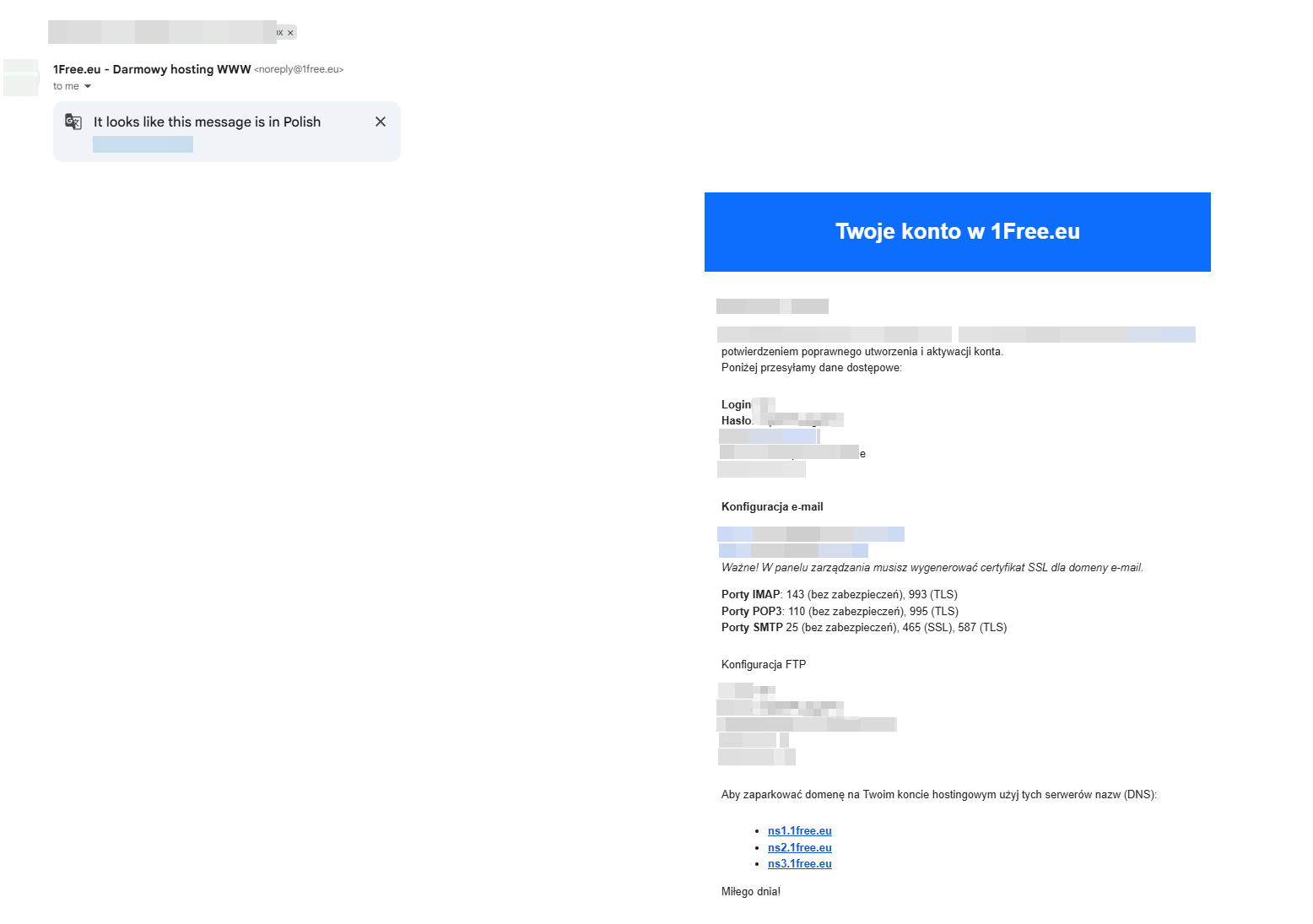 1free.eu 账号信息邮件